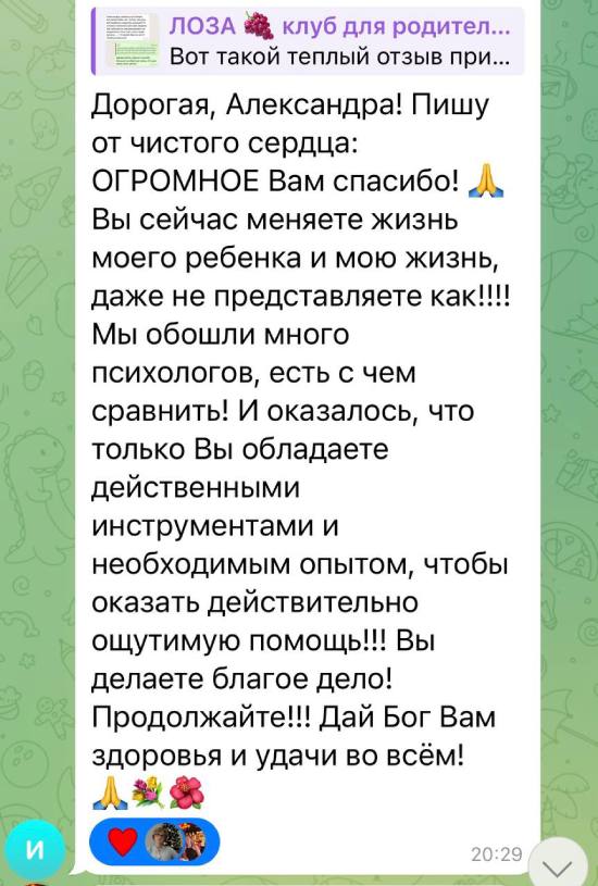 Отзыв клуб для родителей подростков "Лоза", психолог Александра Изюменко
